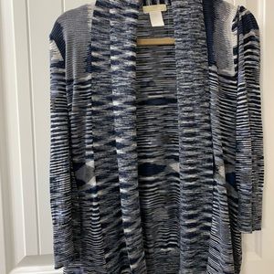 Christina knit top open cardigan sweater navy white PM Aztec design